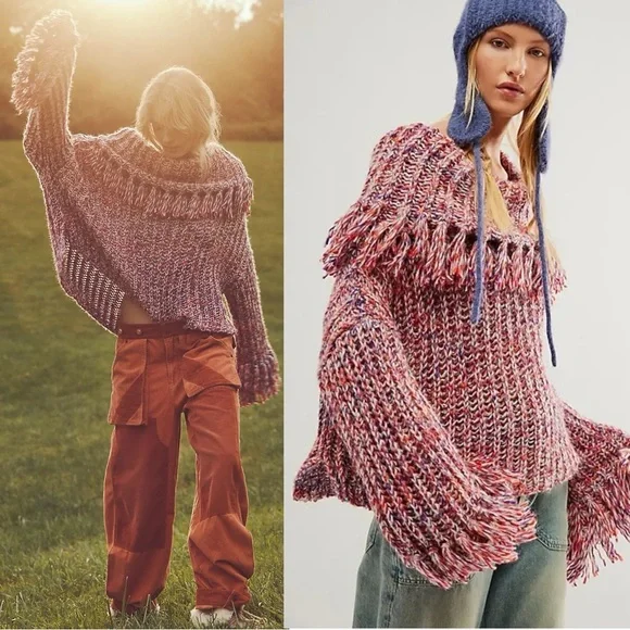 Free People FP One Kinsley Fringe Cowlneck Sweater Size Small NEW